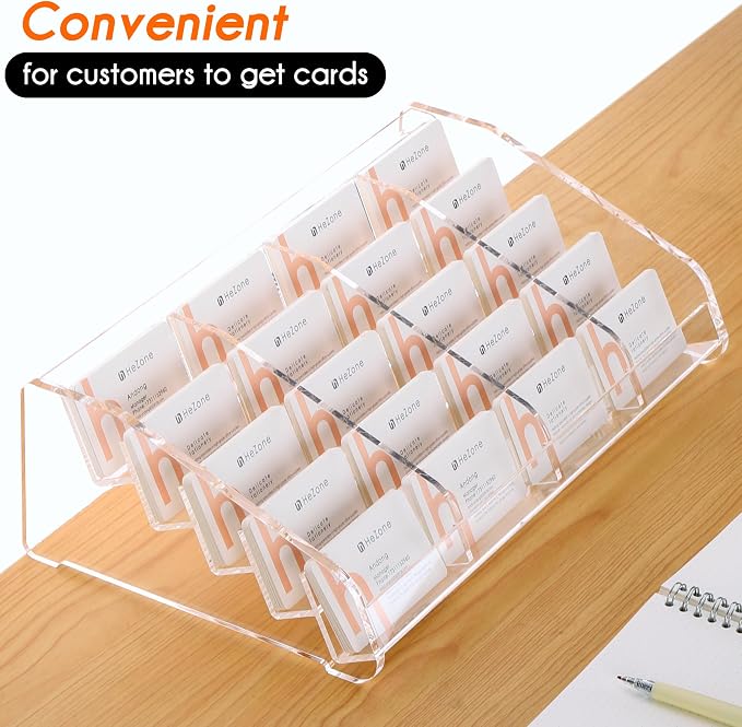 HeZone Business Card Holder for Desk,Multiple Card Organizer,Acrylic Business Card Stand Display Holder,Office Desk Accessories for Man and Woman,Organize 1000 Cards-Clear(20 Slots 4 Tier-H)