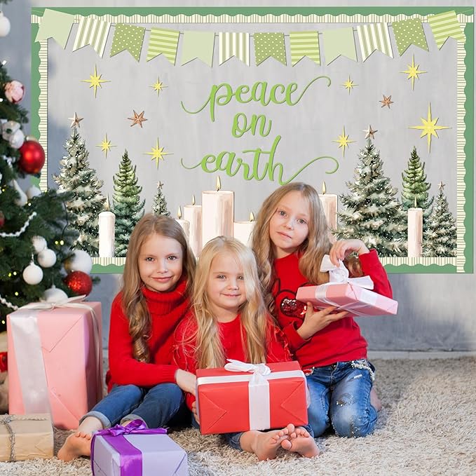 Christmas Theme Party Bulletin Board Sets Decorations Peace on Earth Bulletin Board Decorations Set Xmas Theme Party Paper Cutouts for Kids Students Classroom School Office Home Holiday Wall Decors