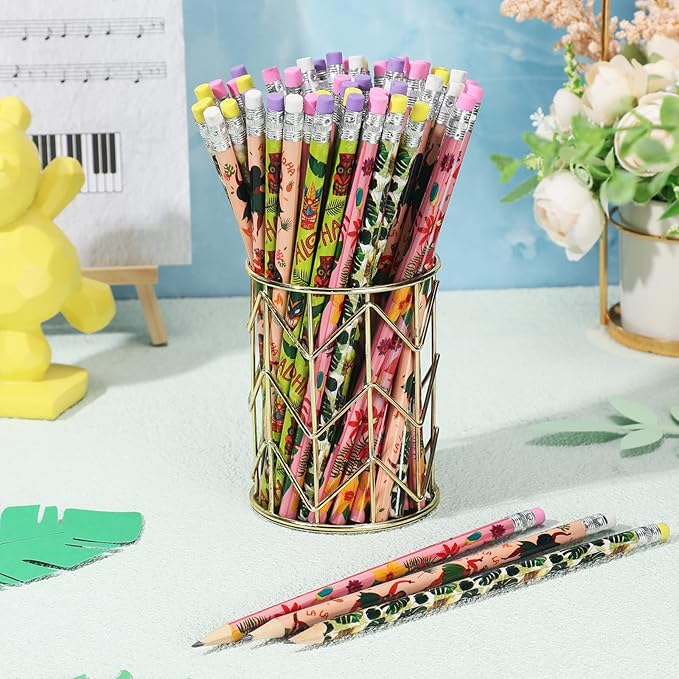 Fainne 72 Pcs Beach Pencils with Eraser Bulk Hawaii Mexican Assorted Pen, Novelty Fun Wooden Pencils for Class School Reward Prize Party Favors Gifts (Hawaii)