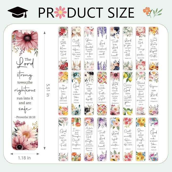 AFRITEE Blank Acrylic Bookmark Stickers - 24 Sheets Bible Inspirational Quotes UV DTF Sticker for Blank Bookmark, Christian Flowers Rub on Transfer Decals DIY Bookmarks Decoration Gift for Book Lover