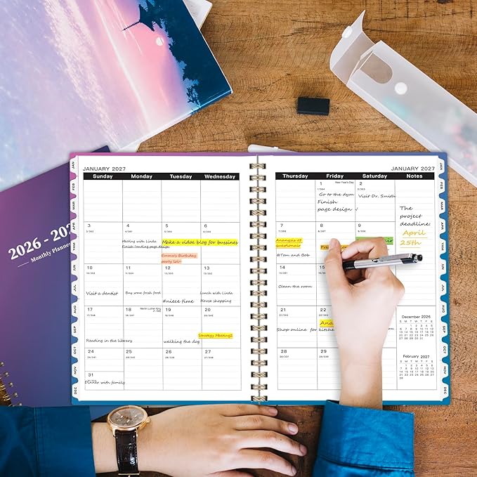 Ymumuda 2026 Monthly Planner - 2 Year Monthly Planner, JAN.2026 to DEC.2027, 8.5" x 11", Large Calendar with Spiral Bound, 24 Coated Tabs,24 Months Perfect for School & Office Schedule,Blue & Purple