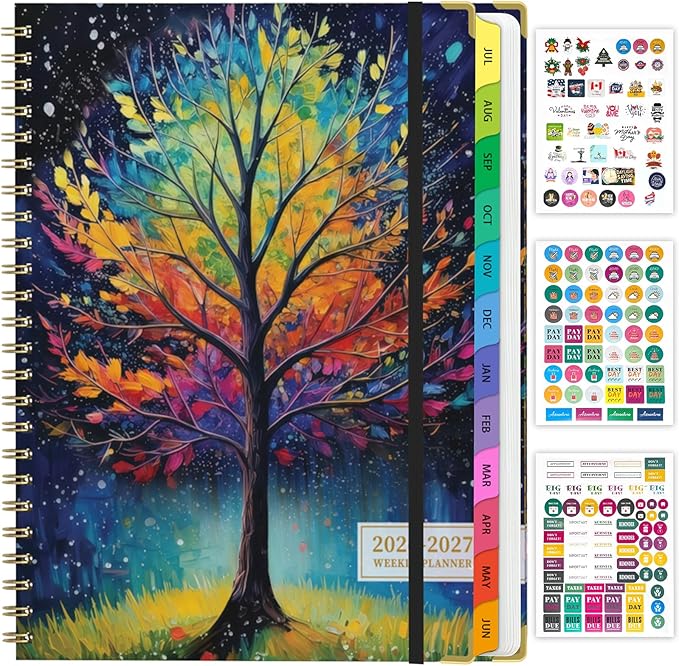 Academic Planner 2026–2027, A4 Hardcover Weekly Monthly Planner, Large 8.5" x 11" School Year Planner July 2026 to July 2027, with Bookmark, Pocket Folder and Sticky Notes, Tree Seasons