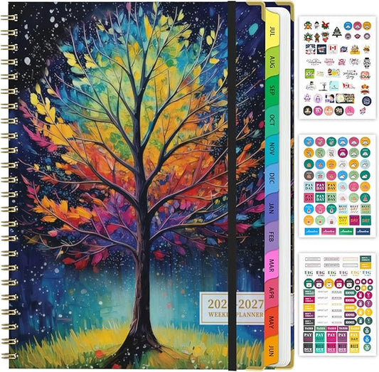 Academic Planner 2026–2027, A4 Hardcover Weekly Monthly Planner, Large 8.5" x 11" School Year Planner July 2026 to July 2027, with Bookmark, Pocket Folder and Sticky Notes, Tree Seasons
