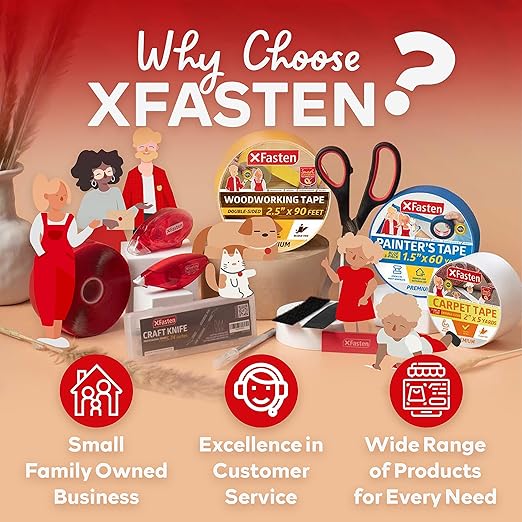 XFasten Double Sided Tape Clear, Removable, 1-Inch by 20-Yards, Pack of 3 Ideal as a Gift Wrap Tape, Holding Carpets, and Woodworking