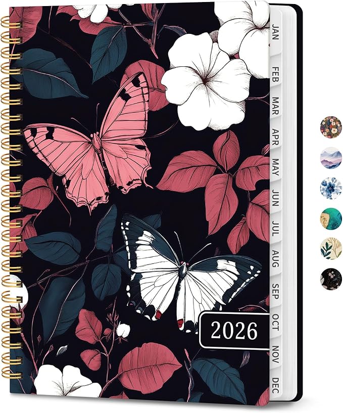 2026 Planner, Weekly and Monthly Planner for Women, January 2026 - December 2026, Hardcover 2026 Calendar Planner Book with Tabs, Inner Pocket, Spiral Bound, Perfect for Office Home School Supplies - A5 (6.3" x 8.5"), Crimson Wings