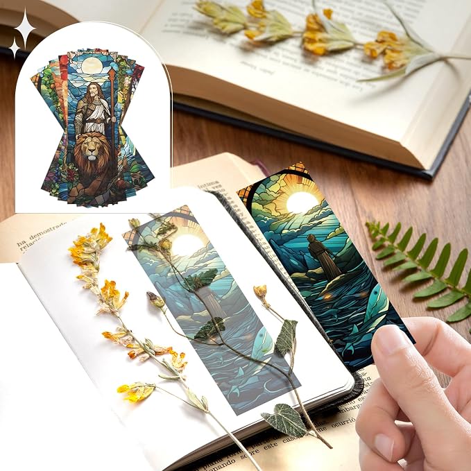 Catholic Stained Glass Bookmark Gifts - Cosmisun 20 Pcs Religious Christian Transparent PVC Bookmarks Saints Jesus Book Mark Page Marker Clips for Women Men Book Lovers Reader Church Sunday School