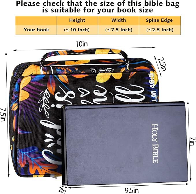 Laumoi Bible Cover Case for Women 10'' Bible Holder Case Large Religious Carrying Bag for Women Study Christian Book Gift (Leaves Style)