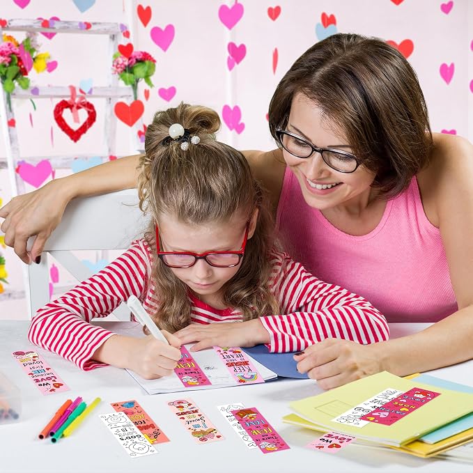 75Pcs Valentine Color Your Own Bookmarks for Kids Christian Theme DIY Coloring Blank Bookmark Classroom Art Craft Supplies for Teacher Student Valentine’s Day Party Reward Goodie Fillers Exchange Gift