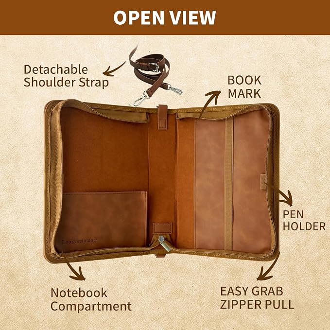 Bible Cover,Bible Cover Case for Women,Men&Children with Detachable Shoulder Strap,Handle for Bible and Other Book Accessories,Christian Art Gifts,PU Leather, Church Bag,Brown