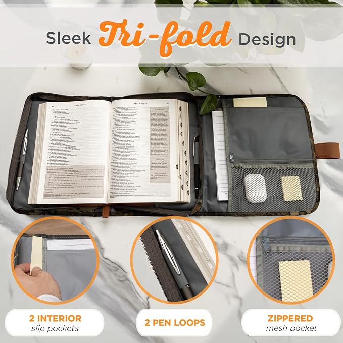 Tri-Fold Realtree Camo Bible / Book Organizer w/"Way-Truth-Life" Badge (Medium)
