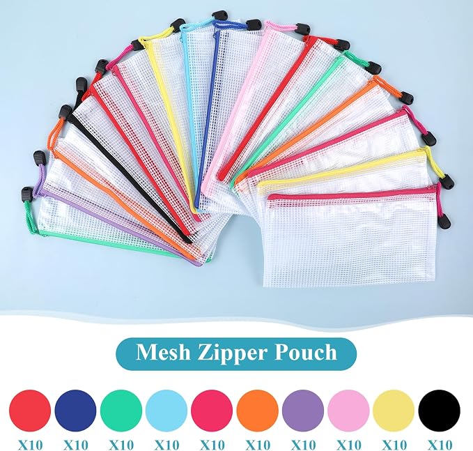 Giantree 100 Pack Mesh Zipper Pencil Pouch Bulk, 9' x 5'' Small Clear Pencil Cases Pouch Multipurpose Cosmetics Toiletry Bags for School Supplies File Travel Stationery Storage Organizing