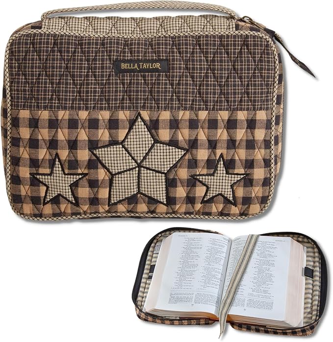 Bella Taylor Quilted Bible Cover for Women - Large Study Bible Case - Farmhouse Star