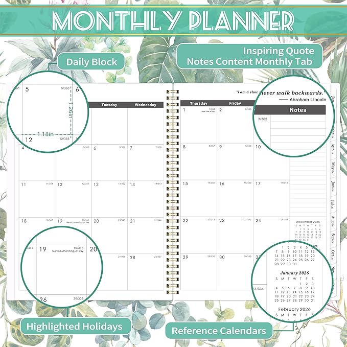 2026-2027 Monthly Planner/Calendar - Apr. 2026 - Dec. 2027, Monthly Planner 2026-2027, 9" × 11", 2 Year Months Planners with Flexible Cover, Tabs, Pockets, Thick Paper - Leaves