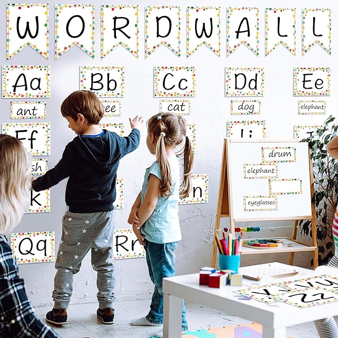 Word Wall Bulletin Board Set Alphabet Letter for Classroom ABC Poster Chart Sight Words Polka Dots Border for First Grade Pre School Kindergarten Elementary Classroom Wall Decor Supplies
