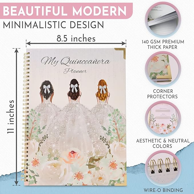 Happy 15th Birthday My Quinceanera Planner Bilingual English Spanish with to-do lists, Budget Tracker, Guest Lists, Mis Quince Party Ideas for XV Años celebration by iPlanner Pro XV Collection Neutral (Neutral - Floral)