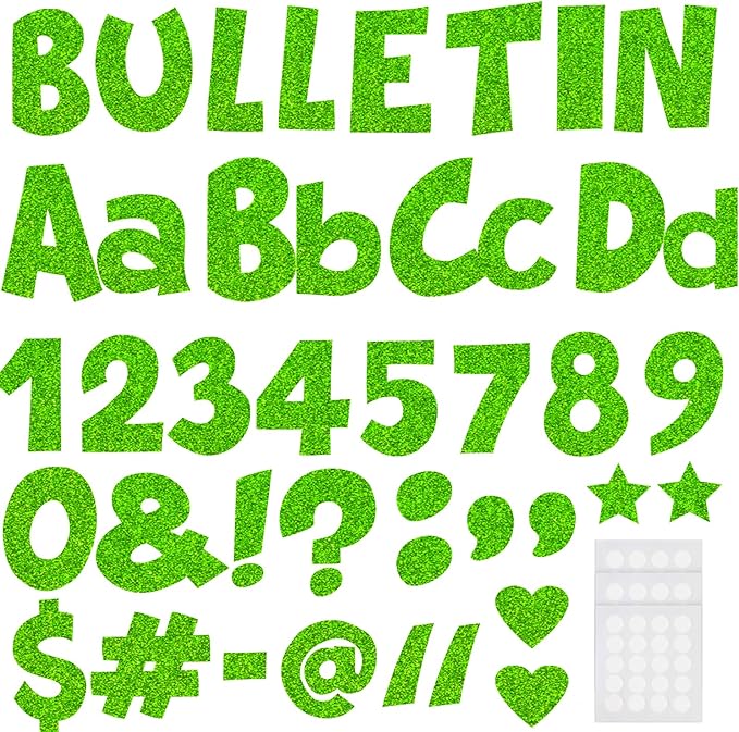 Glitter Bulletin Board Letters for Classroom Numbers Alphabet Poster Board Letters with Adhesive Dots Punctuation Symbols Cutout Bulletin Display School