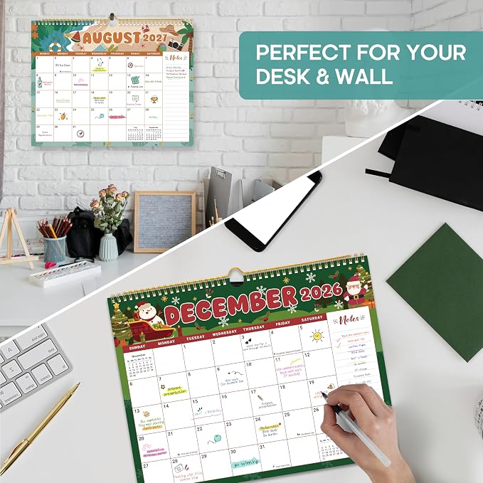 Calendar 2026-2027, Monthly Wall Calendar from April 2026 to December 2027, 11.5" x 14.7", Spiral Binding Hanging Wall Calendar, Perfect for Home or Office,Watercolor Festival