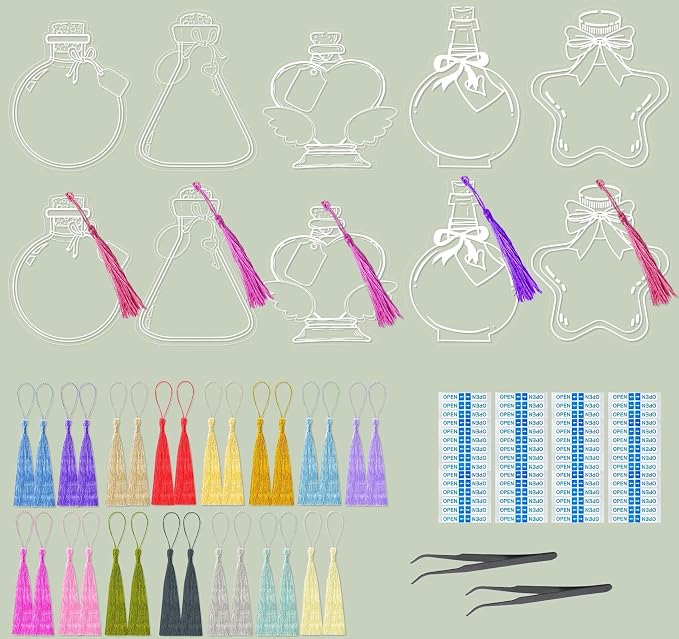 50 Pcs Bookmark Making Kit Transparent, Book Marks DIY Dried Flower Set, Include Clear Bookmarks, Colorful Tassels, Tweezer and Open Tags, Handmade Large Size Bookmark Page for Women