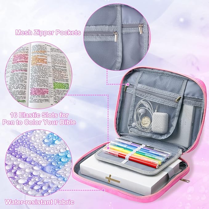 ICOSY Bible Cover Case for Women Girls Kids Bible Bag Case with Handle Kids Girls Bible Study Accessories Supplies