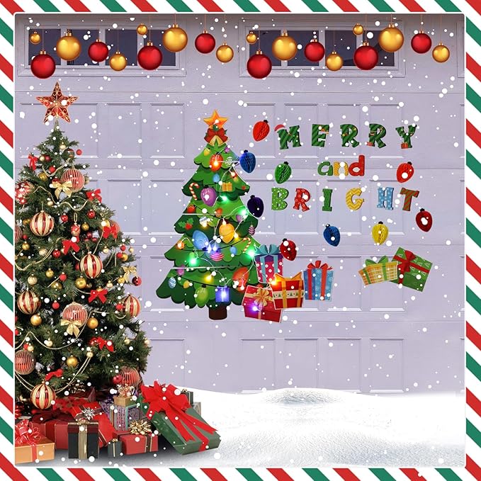 Zhanmai Christmas 3D Bulletin Board Set Paper Cutouts with String Lights Holiday Wall Bulletin Board Decorations for Home Office Holiday Party Supplies(Merry and Bright)
