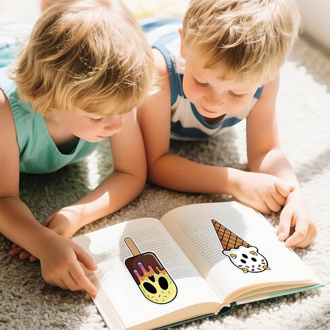 Eartim Summer Ice Cream Bookmark - 98Pcs Cartoon Little Boo Ghost Pumpkin Ice Cream Pattern Bookmark for Kid Summer Holloween Party Gift Birthday Goodie Bag Filler School Game Prize Reading Lover Gift