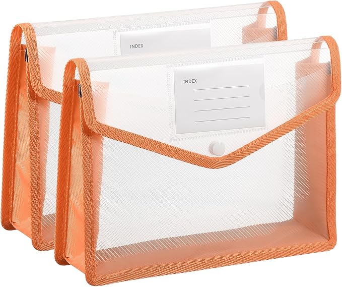 PATIKIL Plastic Expanding File Folders, 2 Pack B5 File Folder Envelopes Letter Size Document Organizer Supplies with Snap Closure for Classroom Office, Orange, Horizontal