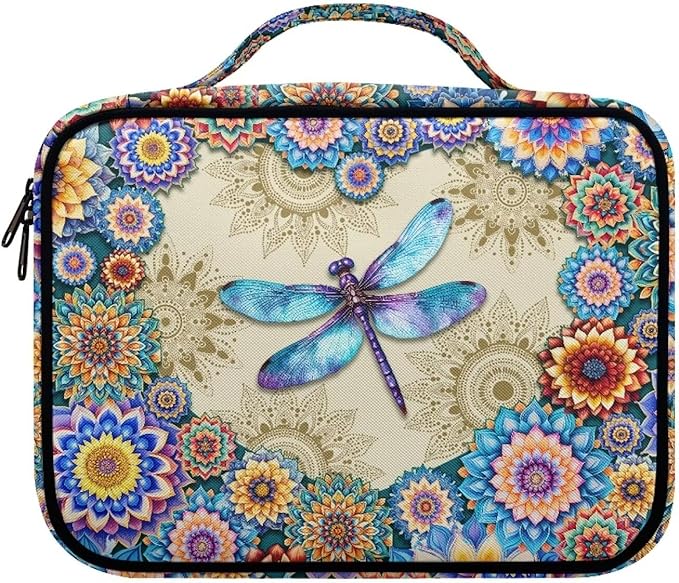 Boho Mandala and Dragonfly Print Bible Covers for Women Men Zippered Bible Carrying Case Bible Carrier Book Bag Church Bag Bible Protective with Handles