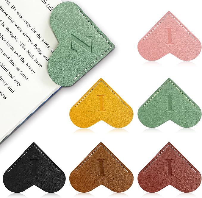 6Pcs Personalized Leather Heart Bookmark with Initial,26 A-Z Letters Cute Corner Book Mark for Reading,Book Page Accessories for Women, Book Lovers, Teachers, Students Gifts