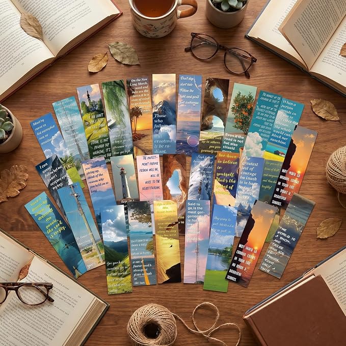 Wxiben Scenery Inspirational Bookmarks Gifts - 90 Pcs Natural Paper Bookmarks Motivational Quotes Book Marks Page Marker Clip for Women Men Book Lovers Office Bookish Reading Accessories