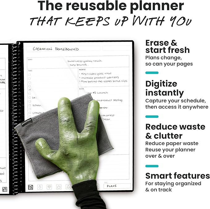 Rocketbook Flex Reusable Planner, Smart Undated, Daily, Weekly, Monthly, Annual Calendar Templates, Letter Size 8.5x11, Navy Blue (Pack of 1)