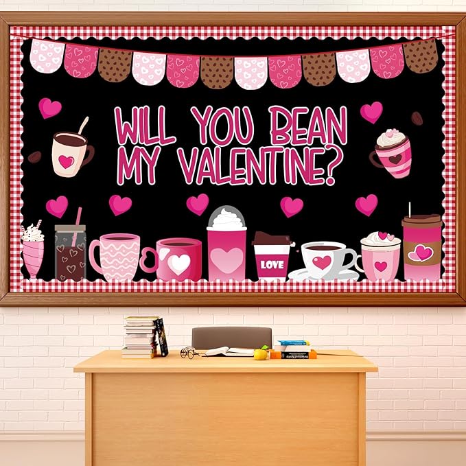 Naozinebi Valentine's Day Bulletin Board Classroom Decorations Coffee Theme Cutouts Valentines Coffee Cup Heart Cutouts Valentines Party Supplies for Classroom School Home Nursery Wall Door Decor