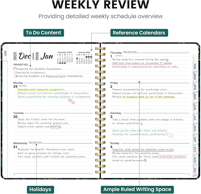 2026 Planner, Weekly and Monthly Planner for Women, January 2026 - December 2026, Hardcover 2026 Calendar Planner Book with Tabs, Inner Pocket, Spiral Bound, Perfect for Office Home School Supplies - A5 (6.3" x 8.5"), Gilded Botanica