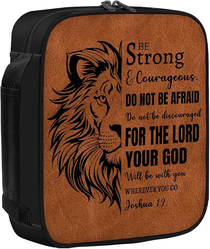 Bible Cover Case for Men - Christian Gifts for Men, Lion Religious Birthday Gifts, Spiritual Inspirational Catholic Gift, Carrying Book Cases for Man, Faith Based Cover Case for Bible, Brown