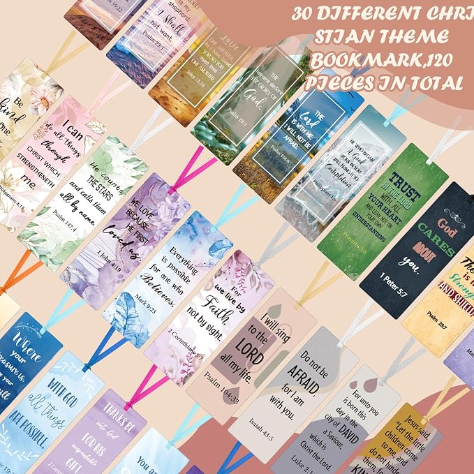 Chinco 120 Pack Christian Bookmarks Bible Verse Bookmarks with Scripture Religious Inspirational Quotes Bible Cards Easter Sunday School Gifts Church Supplies(Mixed Style)