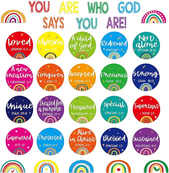 Christian Bulletin Board Decorations - Bible Verses Inspirational Bulletin Board Sets Motivational Cutouts God Says You are Religious Classroom Wall Decor for School Home Church Supplies (Bright)
