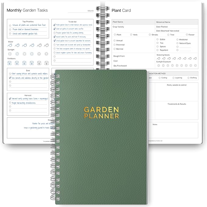 Gardening Planner & Plant Journal | Planting Calendar, Plant Care, Seed Starting, Herb Notes, Garden Planner (Green)