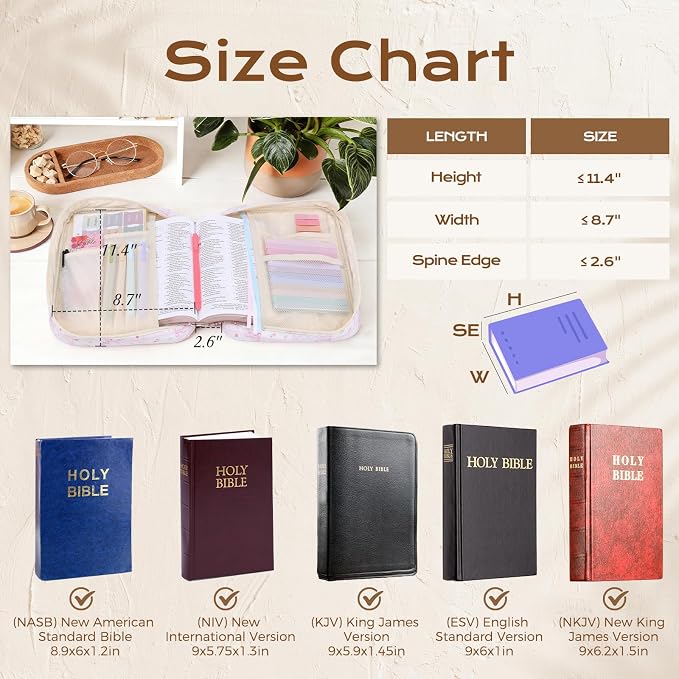 XKDOUS Bible Cover for Women Carrying Book Case with Zipper Pocket and Handle, Tabs, Study Supplies Organizer Quilted Bible Bags Floral Pattern Large Book Carrier