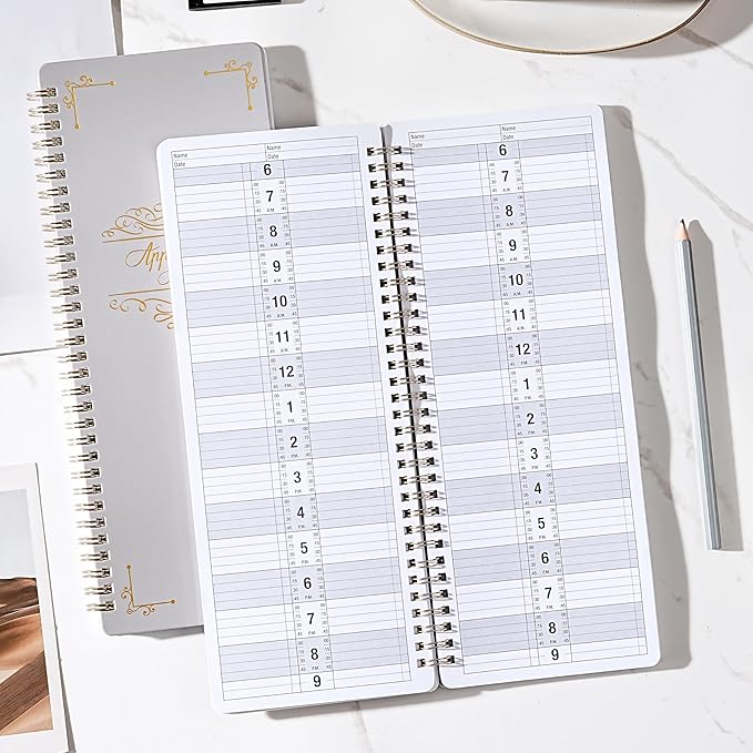Appointment Book – Undated Salon Appointment Book, 2 Column, 11.5" x 4.7", Daily/HourlyPlanner with 200 Pages, 6 AM - 9 PM, 15 Minute Intervals Day Planner, Twin-Wire Binding, Hardcover - Gray