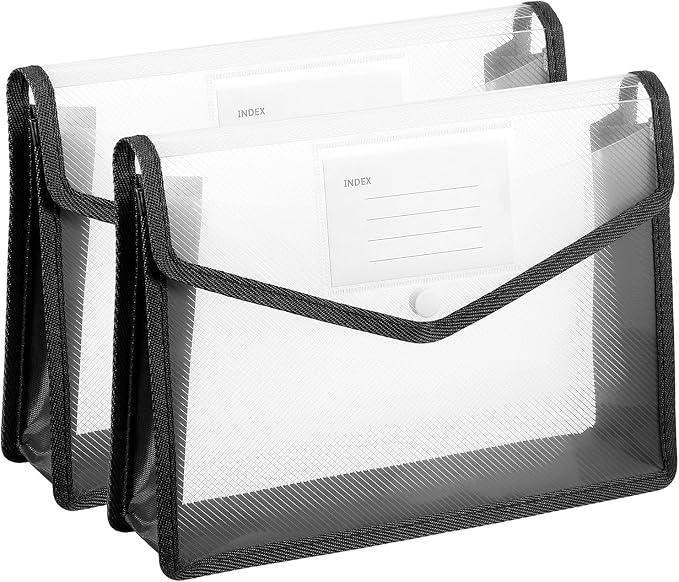 PATIKIL Plastic Expanding File Folders, 2 Pack B5 File Folder Envelopes Letter Size Document Organizer Supplies with Snap Closure for Classroom Office, Black, Horizontal
