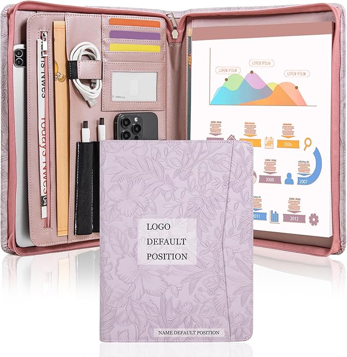 Calfinder Personalized Portfolio for Women&Men, Free Name Engrave,Customized Leather Padfolio with Logo or Name, Business Portfolio with A4 Writing Pad Holder for Resume,Interview