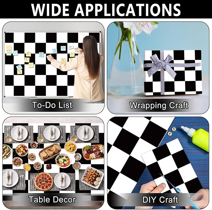 Black Checkered Bulletin Board Roll Reusable Waterproof Erasable Black White Retro Bulletin Board Roll Checkered Flag Non-Woven Fabric Background Poster for Classroom Decor Wrapping Craft 15.7" x 20ft