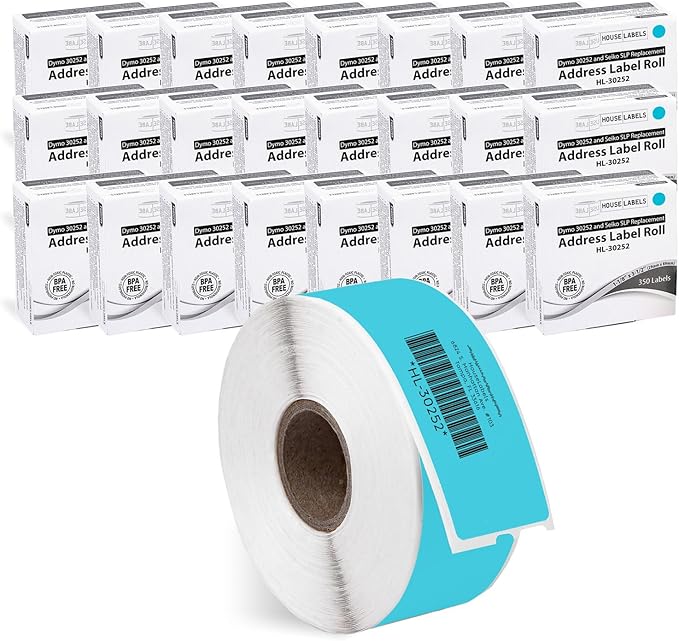 HOUSELABELS Compatible DYMO 30252 Blue Address Labels (1-1/8" x 3-1/2"), Strong Permanent Adhesive, Compatible with DYMO LW 450, 4XL, Rollo & Zebra Desktop Printers, 24 Rolls /8400 Labels