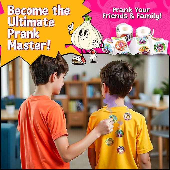 3 Rolls Smelly Stickers for Kids 600 PCS, 24 Designs Onion/Durian/Garlic with Funny Scents, Scratch and Sniff Prank Toys Increase Interaction with Friends, Interesting Reward Stickers for Classroom
