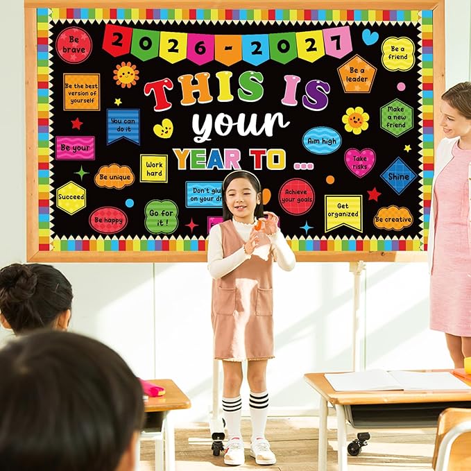 This is Your Year to Bulletin Board Set Welcome Back to School Classroom Decoration Positive Affirmation Paper Cutouts Colorful Inspirational Bulletin Board for 2027 Nursery Chalkboard Wall Door Decor