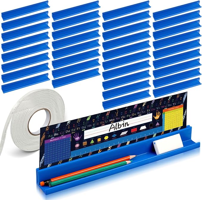 PerKoop 35 Pcs Classroom Desk Name Plates Holder for Student Index Cards Storage Kids Desk Accessories Desktop Prop and Station Guard Panels Organizer Water Bottle Holder