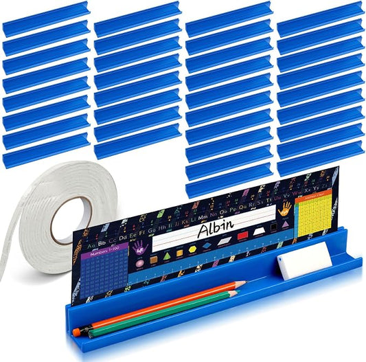 PerKoop 35 Pcs Classroom Desk Name Plates Holder for Student Index Cards Storage Kids Desk Accessories Desktop Prop and Station Guard Panels Organizer Water Bottle Holder