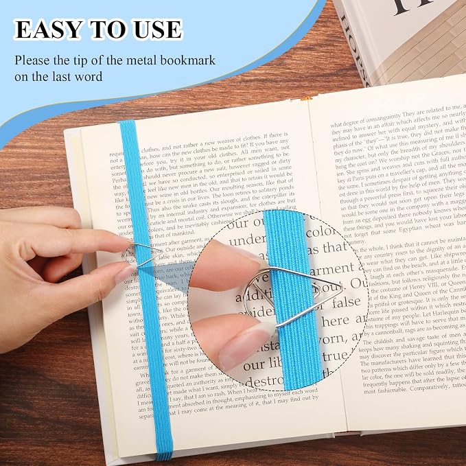 Elastic Bookmarks Set Multi Color Elastic Rope Bands Planner Bookmarks Include 30 Pcs Stainless Steel Teardrop Paper Clips and 12 Pcs Bands for Office School Reader(Bright Color)