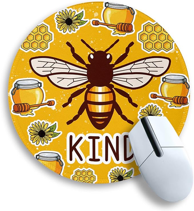 Gctriki Bee Small Mouse Pad with Stitched Edge Non-Slip Rubber Base, Funny Round Mousepads for Desk Computer Gaming Office Laptop, Cute Home Office Decor Desk Accessories Supplies
