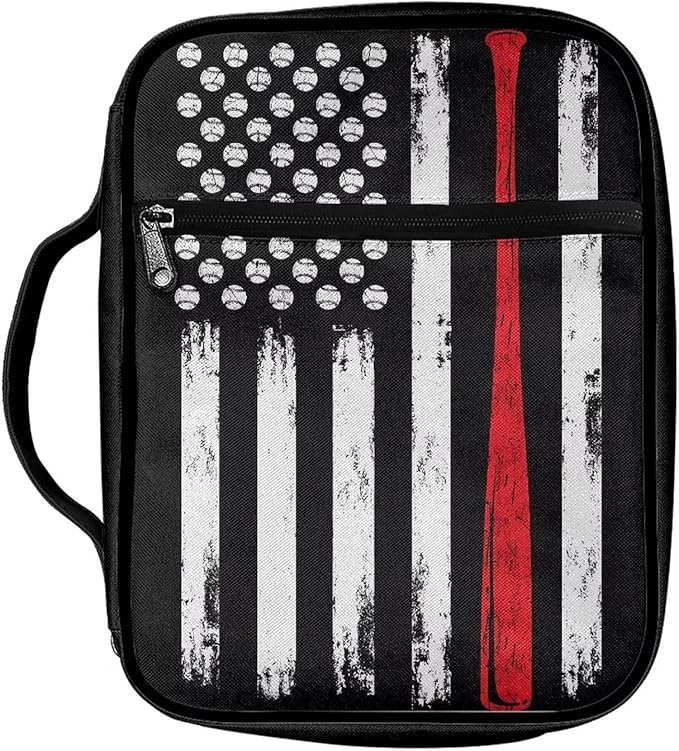 Suobstales Baseball American Flag Bible Covers for Women Men Bible Case Bible Bag Tote Book Carrying Case Bible Accessories with Handle and Zippered Pocket