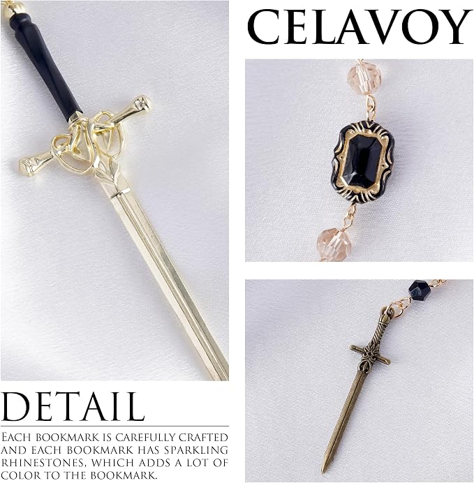 Antique Charms Sword Bookmark - Vintage Metal Book Marks for Men Women Students Teachers Reader Cool Page Mark with Crystal Beads Swords Charm Reading Lovers Birthday Gifts School Accessories